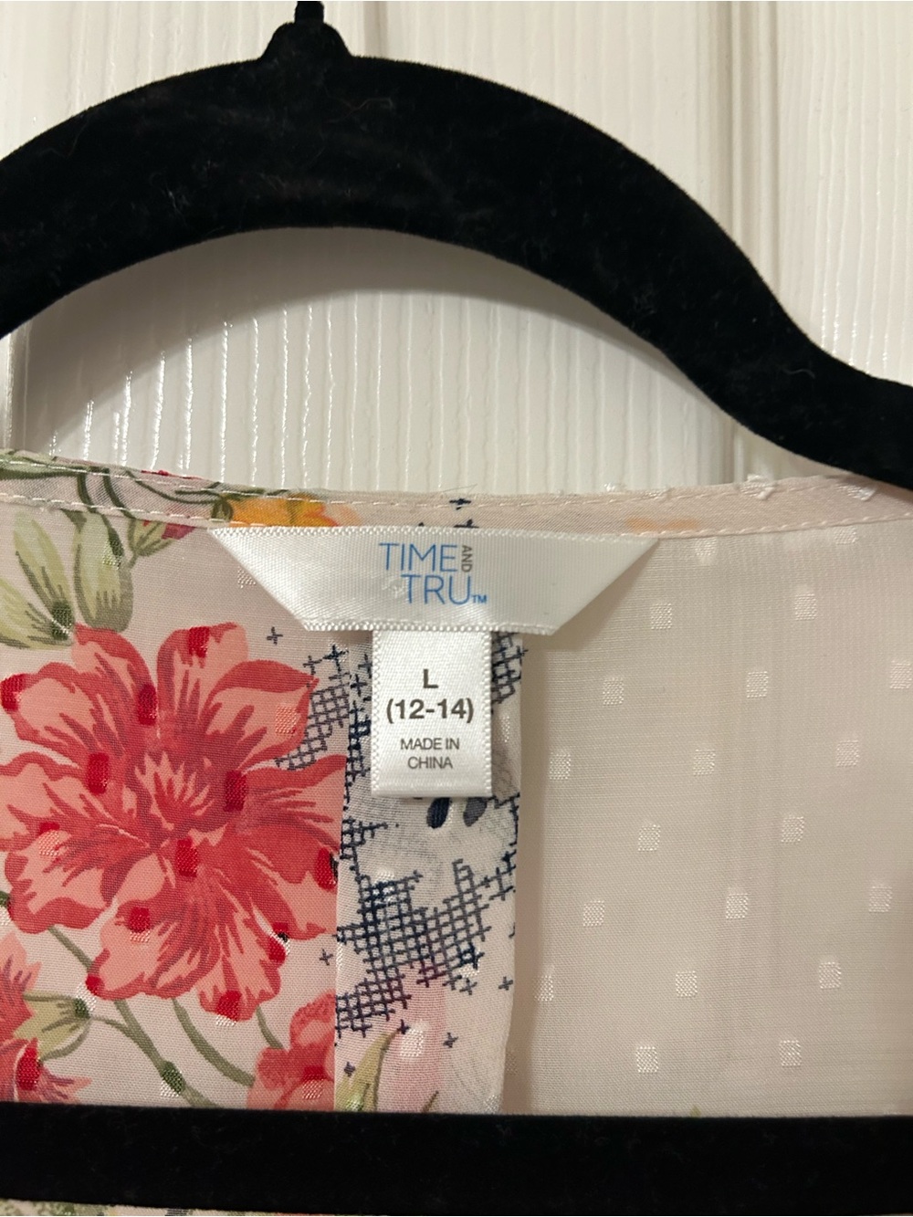 Time and Tru Floral Swiss Dot Embroidered Sheer Boho Peasant Blouse Size L - Picture 2 of 5